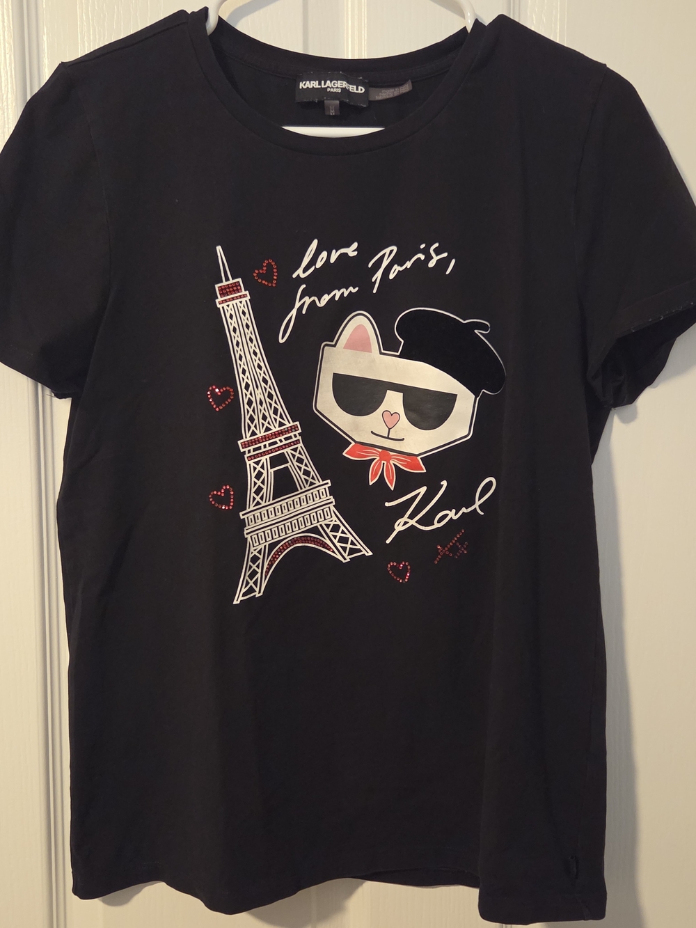 Karl Lagerfeld Womans Black 'Love from Paris' Graphic Tee